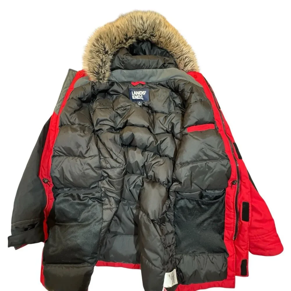 Lands’ End Down & Primaloft Winter Parka Mens Small 34–36 Faux Fur Hood